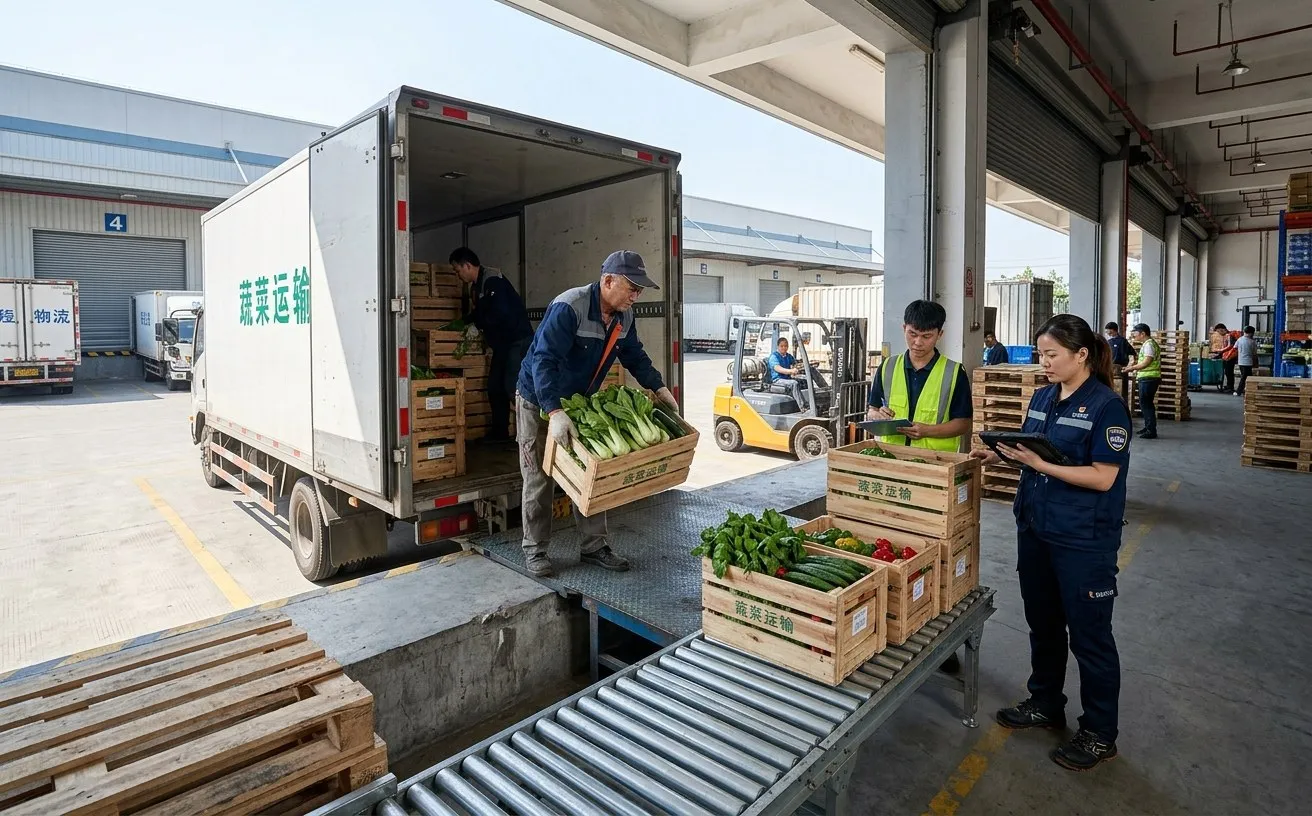 Supplier loading fresh vegetables at a warehouse